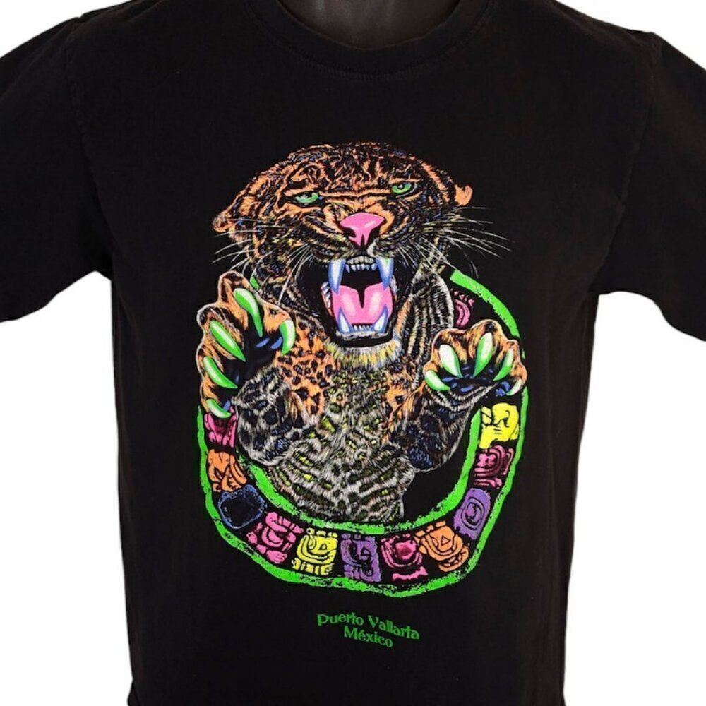 Puerto Vallarta Mexico T Shirt Mens Size Medium Black Leopard Travel Destination